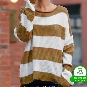 Brown and White Knit Sweater XL